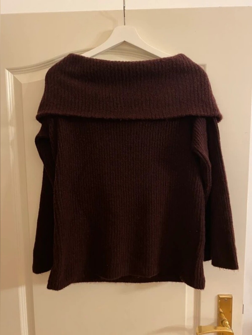H&M Off-the-Shoulder Ribbed Sweater in Dark Plum